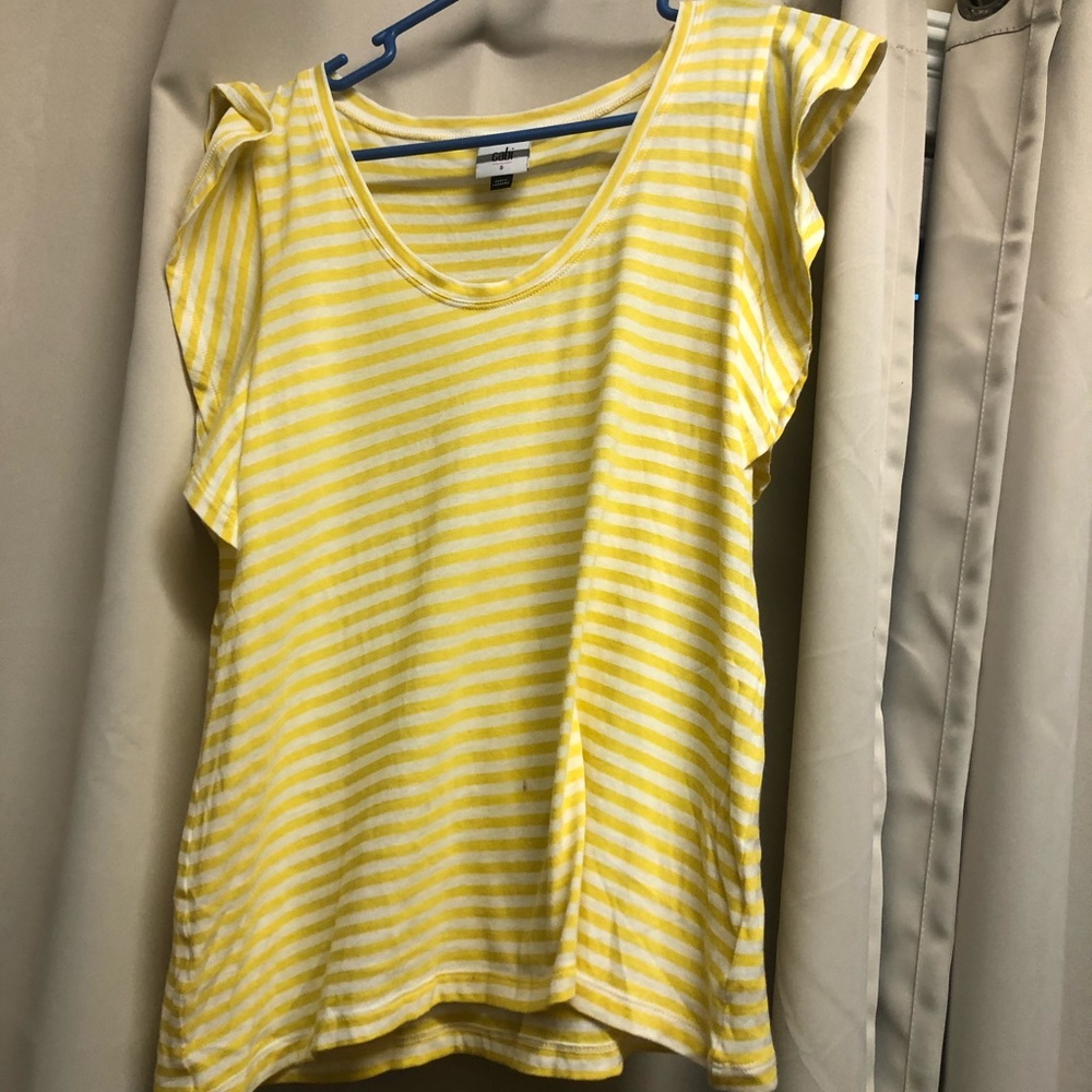 CAbi Small Daisy Tee Yellow White Striped Short Sleeve Shirt Style #5748